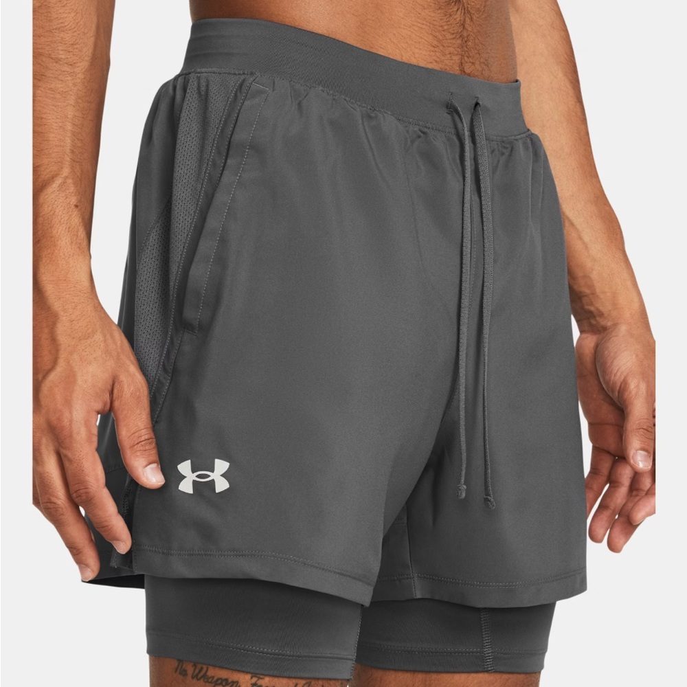 Under Armour Men's Charcoal Athletic Shorts (Launch 2 in 1 short)